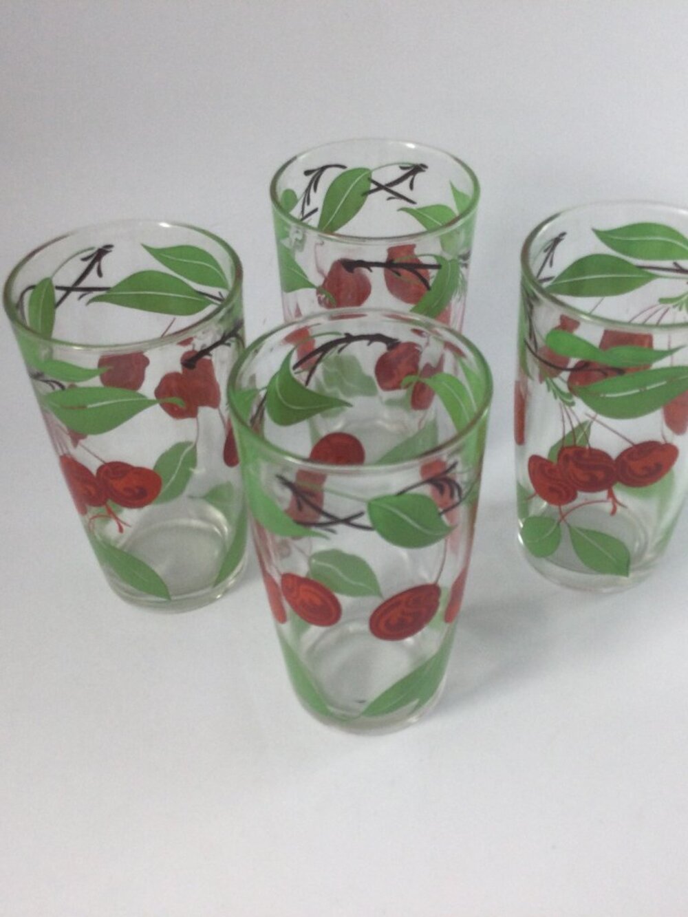 4 Vintage Anchor Hocking Juice Glasses Swanky Swigs Jelly Jar Red Cherry 5" H